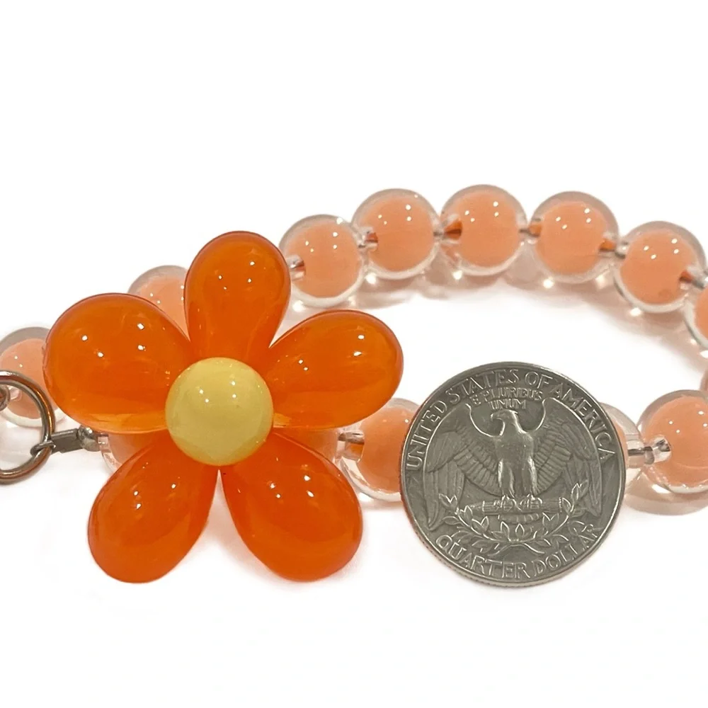 🎁 Kawaii Orange Flower Mobile Phone Wrist Lanyard Solid Makaron Beaded Chain